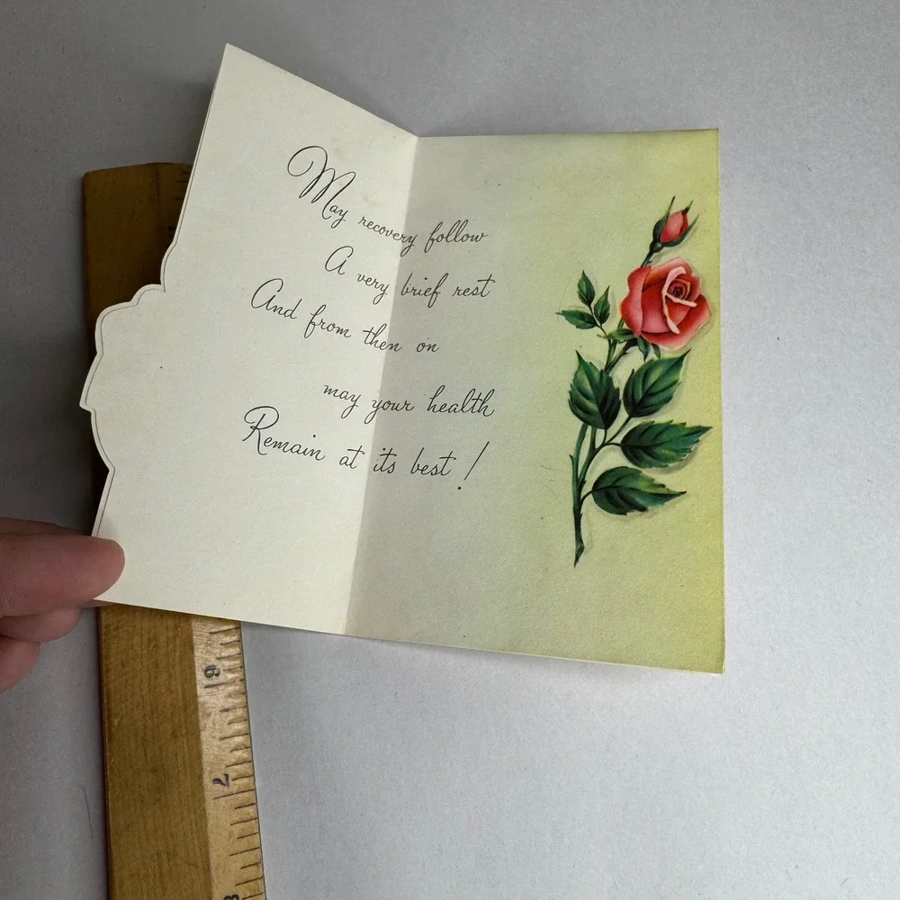 Vintage Gatto New York Get Well Wish‎ Greeting Card Red Roses K533 5-1B7089